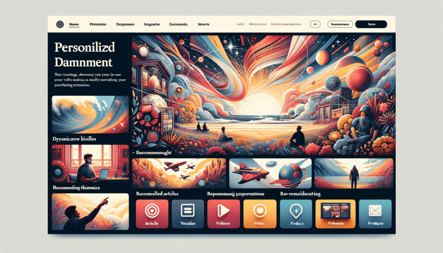 DALL·E 2023 10 31 17.04.53 Illustration of a personalized website UI in higher resolution with an emphasis on larger visuals. The homepage features a prominent dynamic banner th min 1