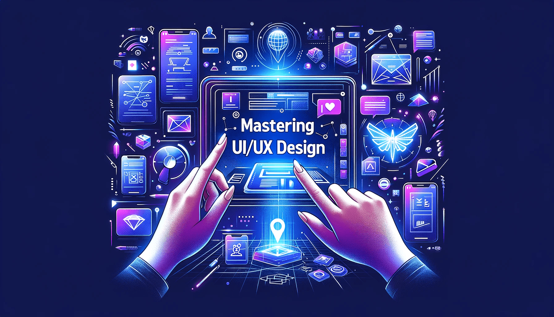 2024 N UI UX Tasar M Trendleri Organik Nsan   DALL·E 2023 11 02 10.54.25 Illustration Of A Cover Image For A Blog Post About UI UX Designs With 16 9 Dimensions. The Design Should Be Sleek And Modern Showcasing Wireframes Min 